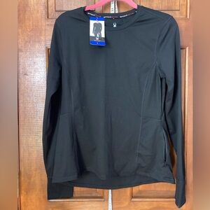 NWT Spyder Active Long Sleeve Base Layer Thumb Holes, pocket Black LARGE
